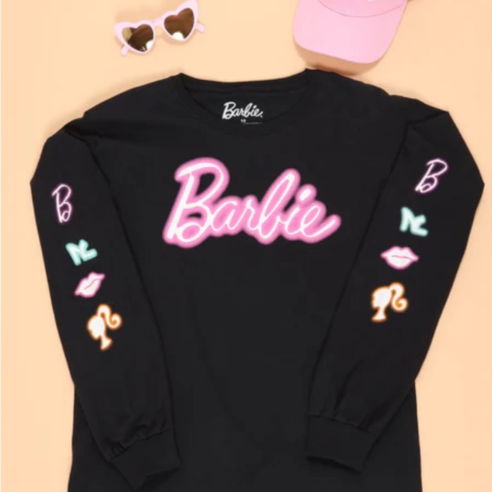 Barbie Black Long Sleeve Tee with Pink and Colorful Accents